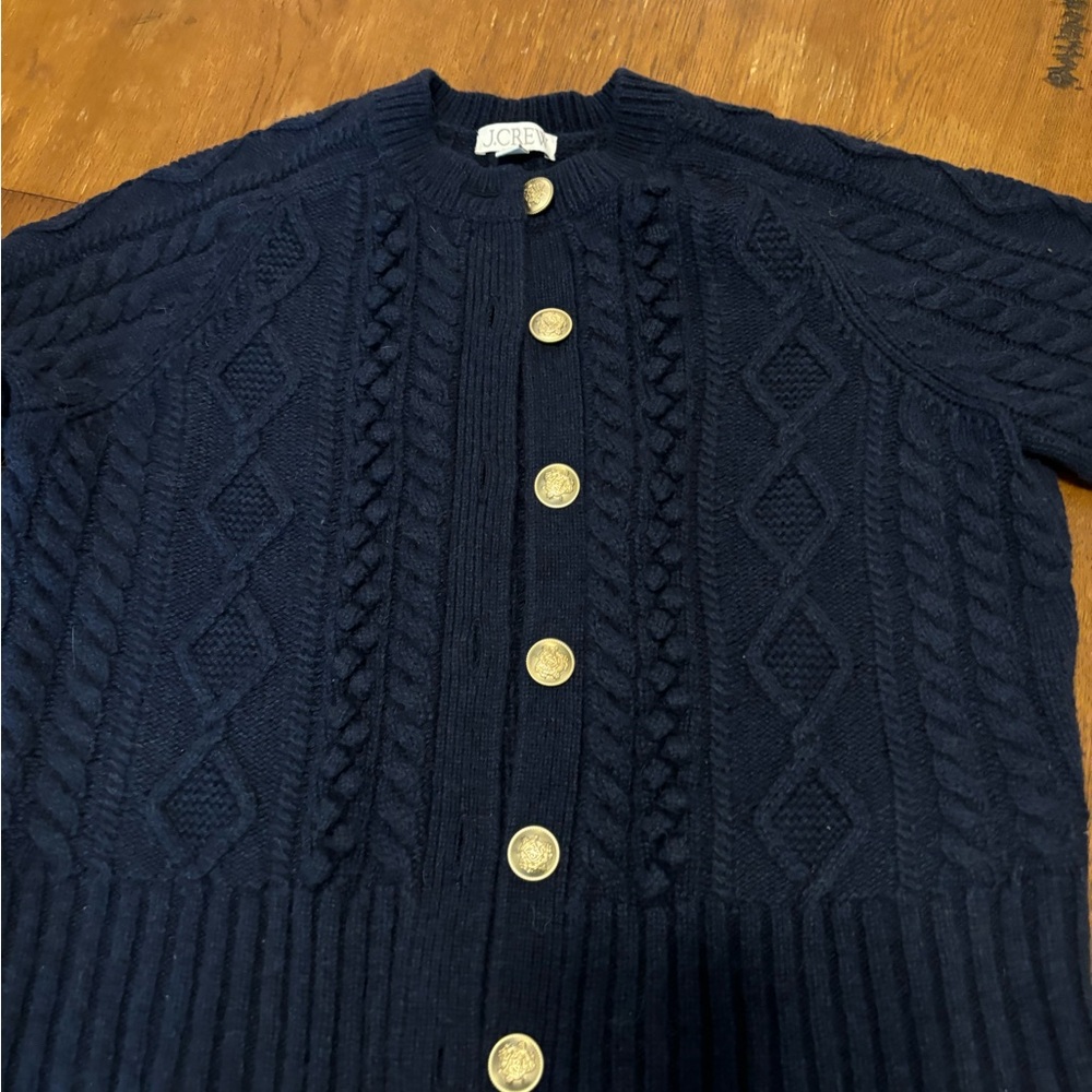 J. Crew Navy Cable Knit Cardigan with Gold Buttons